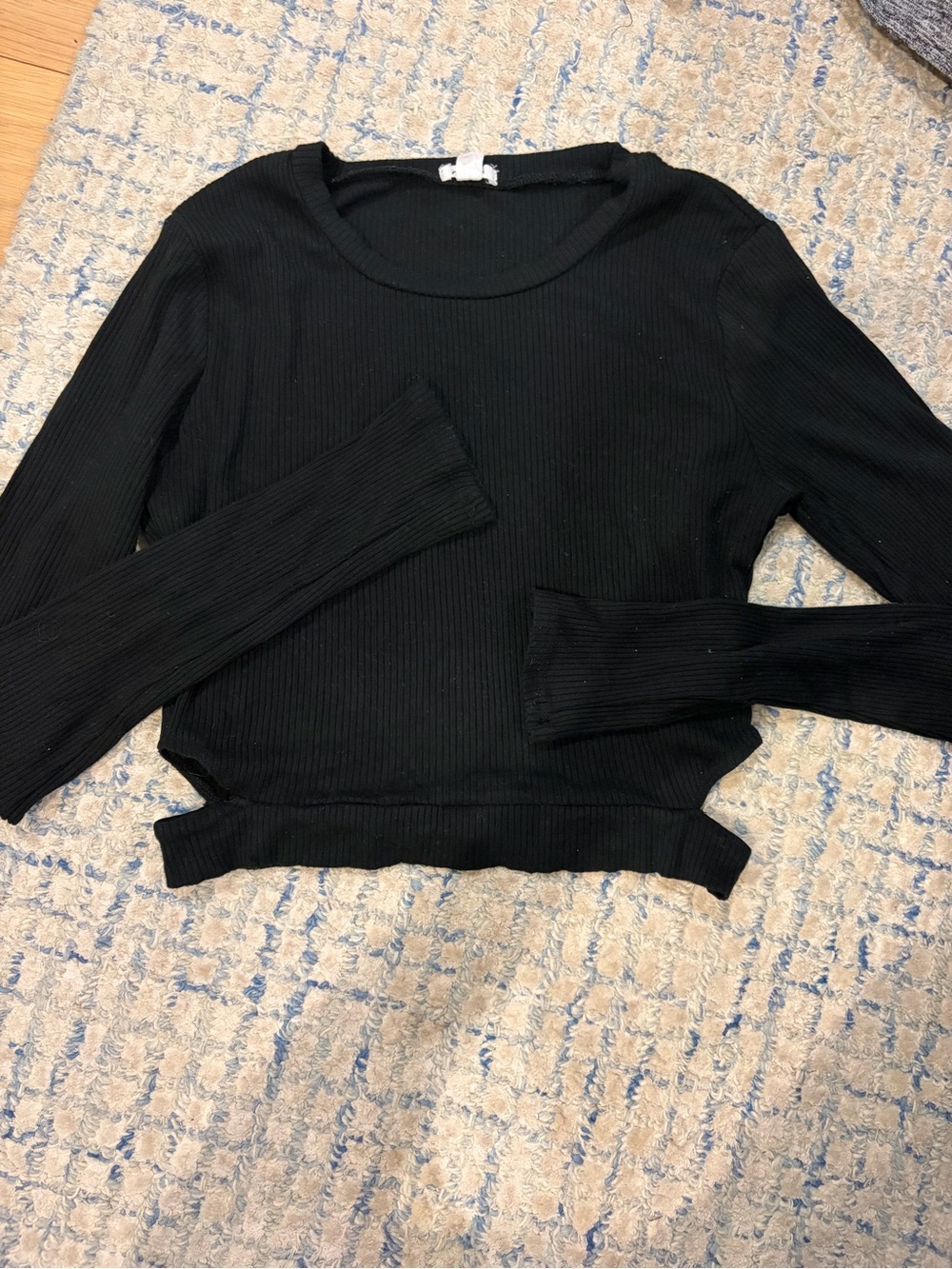 Garage Black Ribbed Long-Sleeve Crop Top